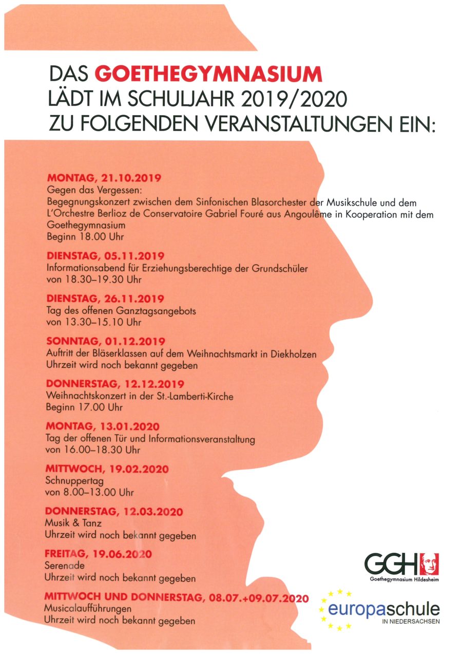 Informationsveranstaltungen des Goethegymnasiums 2019/2020